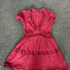 Trixxi Burgundy Ruffle Mini Dress
